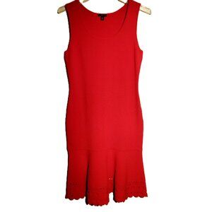 ANN TAYLOR Dress  sz XSP  Red  Laser Cut Hem  Sleeveless  Fitted  Knit  MIDI EUC